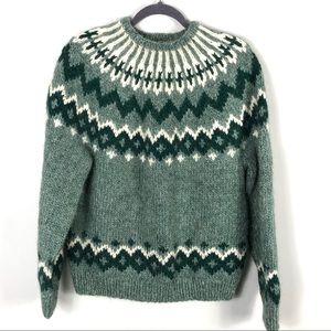 Nordic Icelandic Handmade Green 100% Wool Sweater